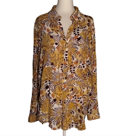 Anthropologie The Romy Relaxed Fit Floral Boho Button Front Blouse Size XL - Picture 3 of 8